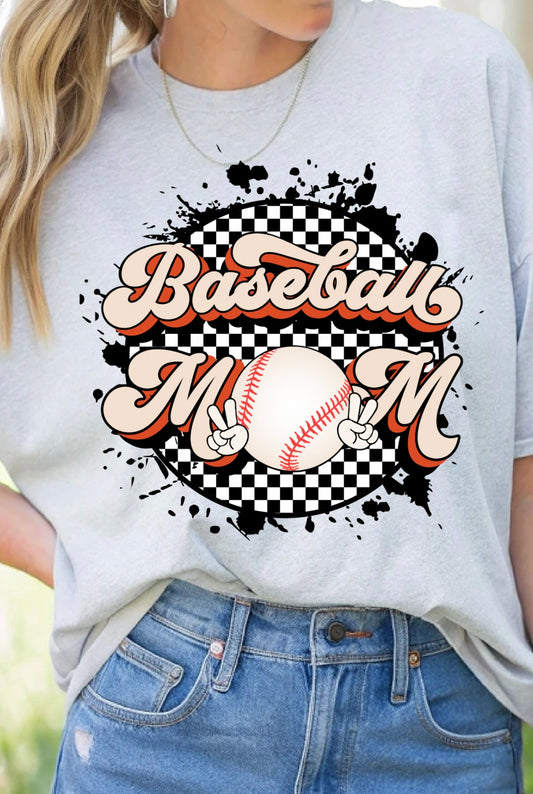 Checkered Baseball Mom Graphic Tee