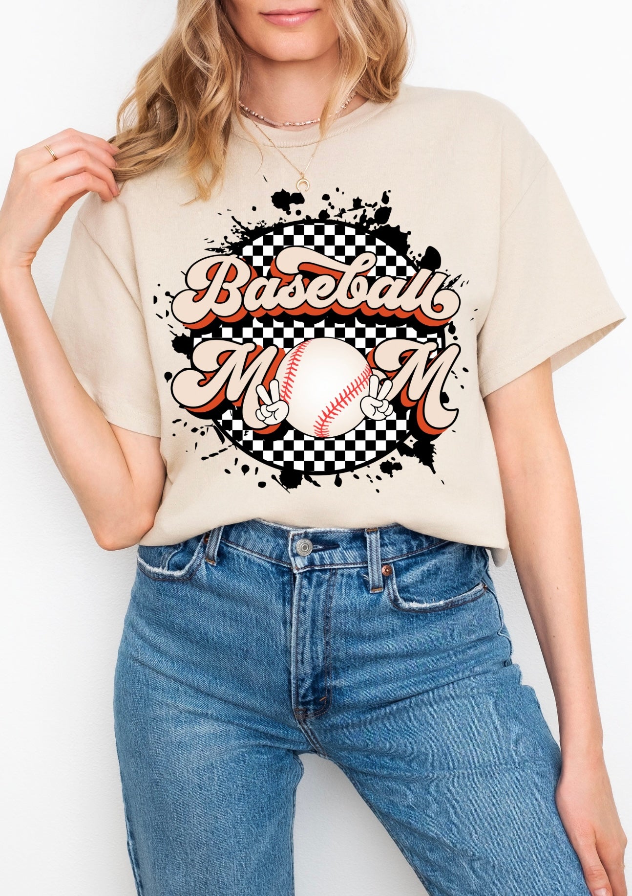Checkered Baseball Mom Graphic Tee