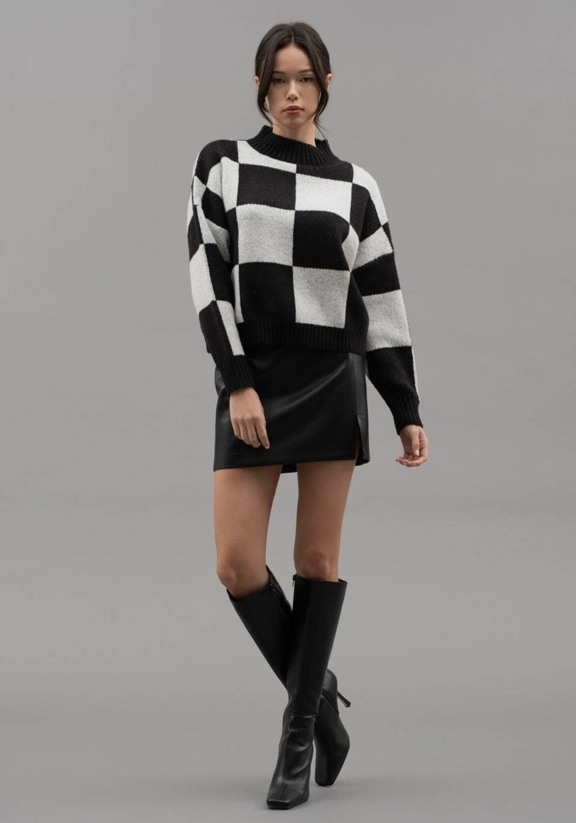 Shelby Checkered High Neck Sweater