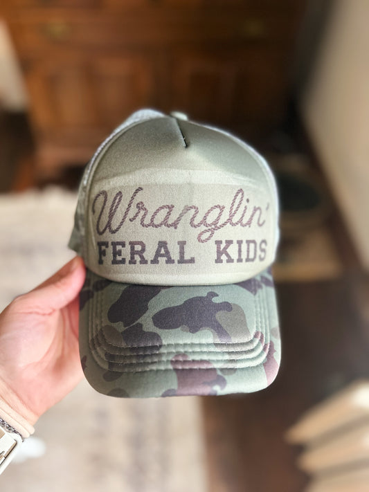 Wranglin’ Feral Kids Camo Trucker Hat