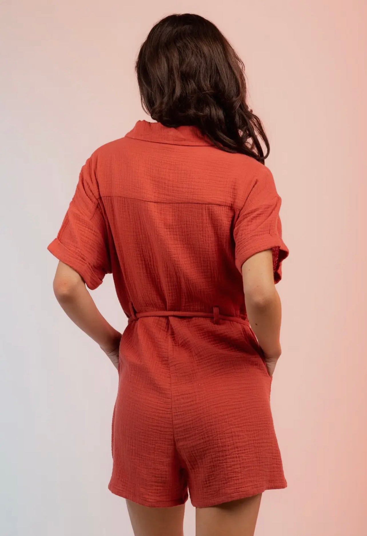 Sunset Kiss Belted Linen Romper