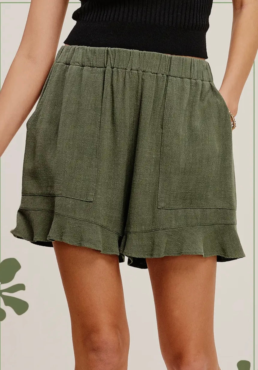 Sage Flared Hem Shorts