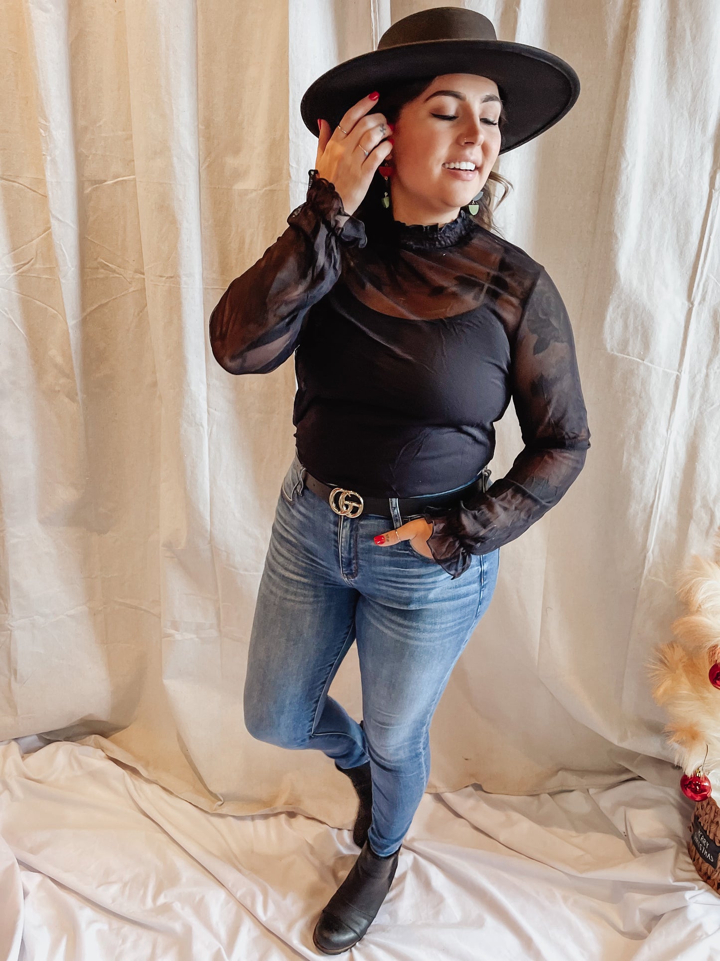 We See Right Through You Sheer Collard Top