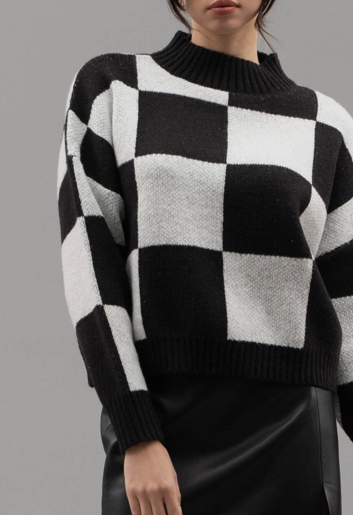 Shelby Checkered High Neck Sweater
