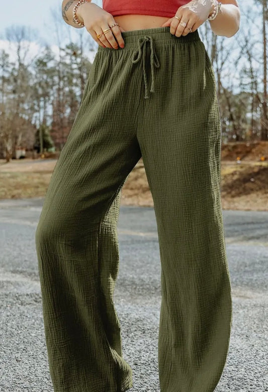 Evergreen Smocked Linen Pants